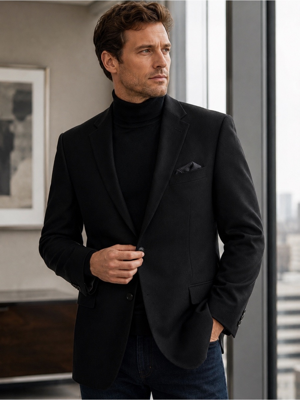 Jos.A Bank Black Cashmere Two Button Front Sports Coat Size 48L